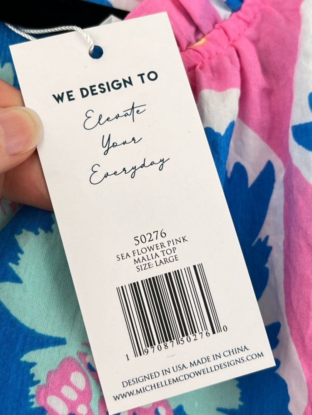 NWT Michelle McDowell Malia Sea FLower Pink Blouse Sz L Colorful Spring Casual - Picture 8 of 13